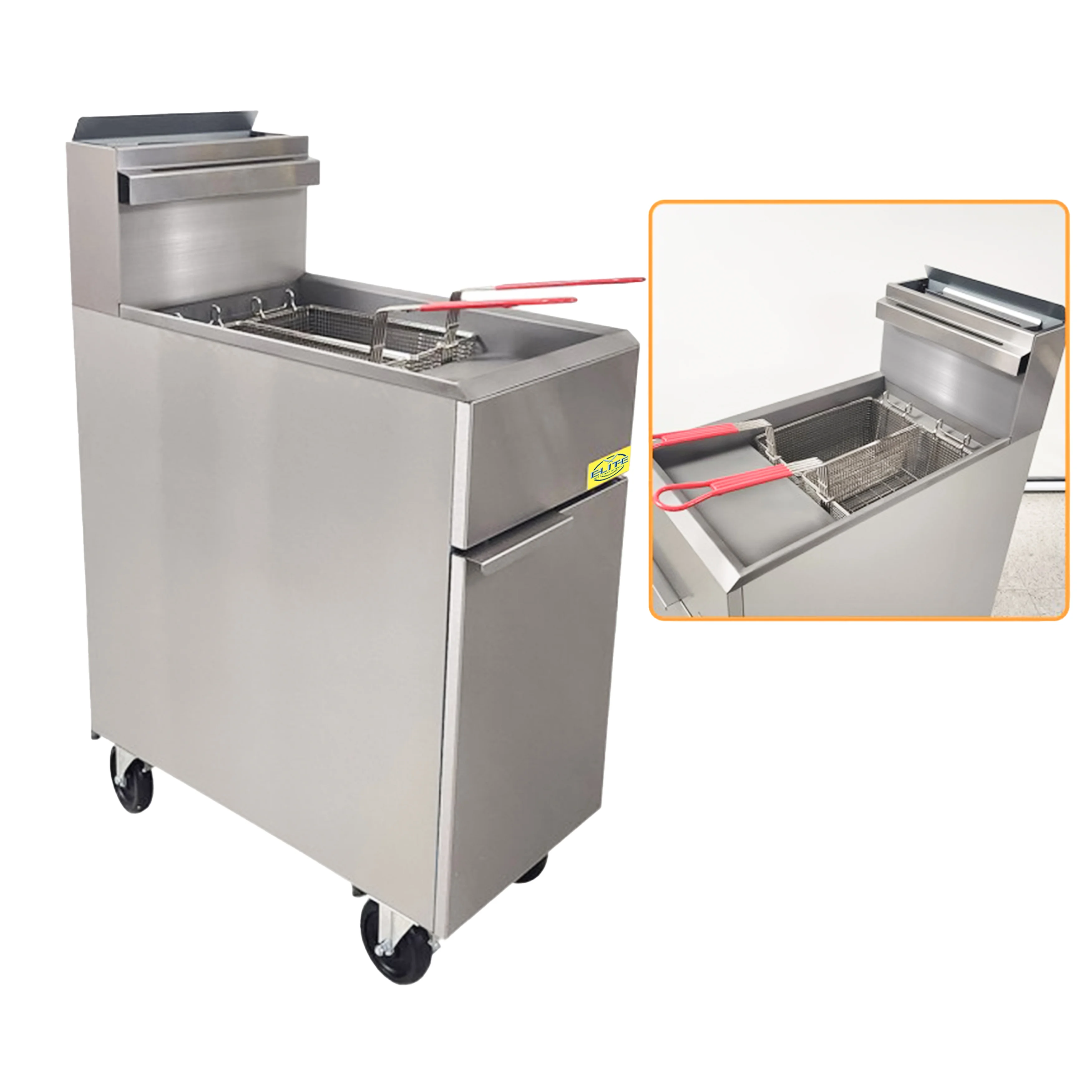 40 lbs Commercial Natural Gas Deep Fryer 90,000 BTU Dual Tanks 15.6''x30''x45.5''