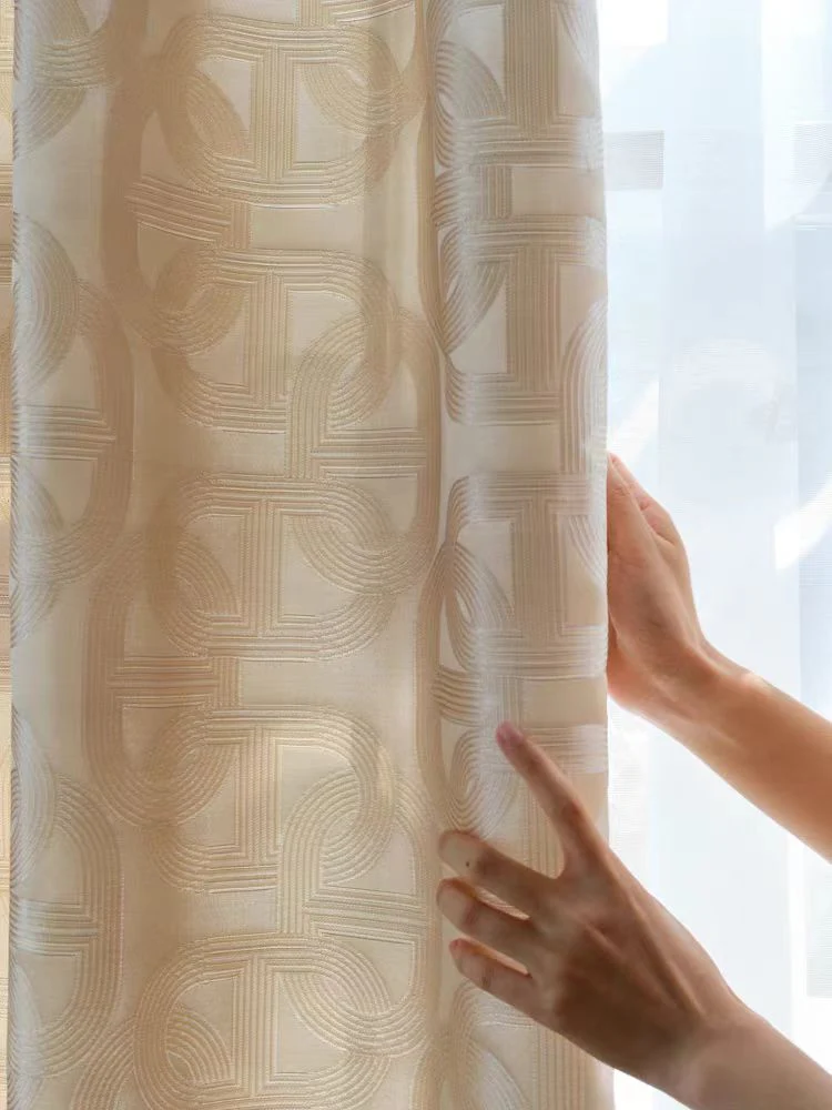 FA002 - Home H Deco Pig Nose Gold Silver Double-Sided Silk Champagne Cream Translucent Living Room Floor-to-Ceiling Curtains