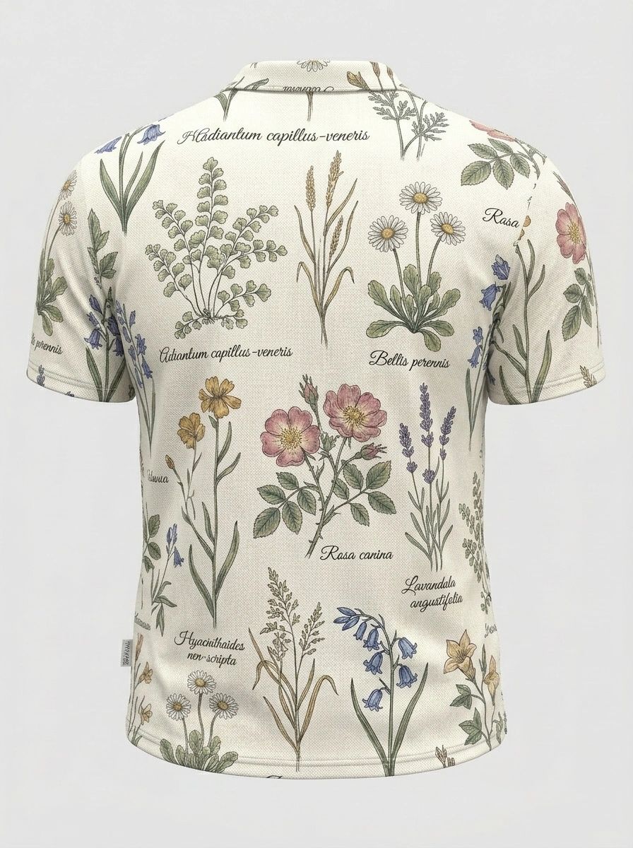 Moisture Wicking Golf Polo 3D Vintage Botanical Flower Button Short Sleeve Golf Polo Shirt