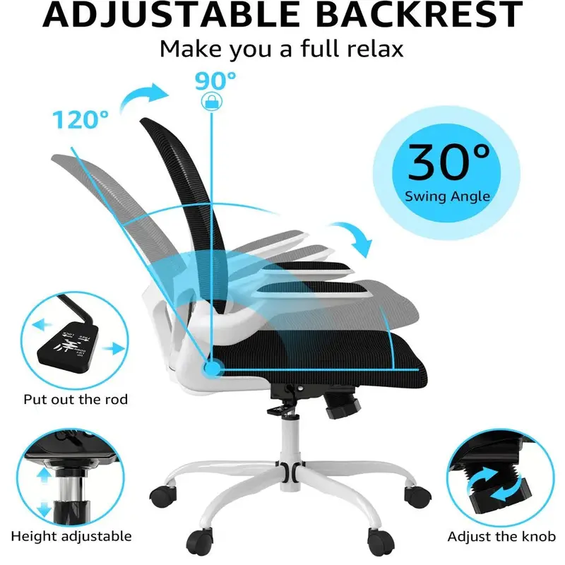 Silybon Adjustable Home Office Chair – Flip-Up Armrests, Breathable Mesh Back, Height-Adjustable Seat