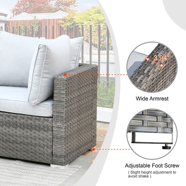 HOOOWOOO 8piece Patio Furniture Set Wicker Sectional Sofa with Fire Pit Table