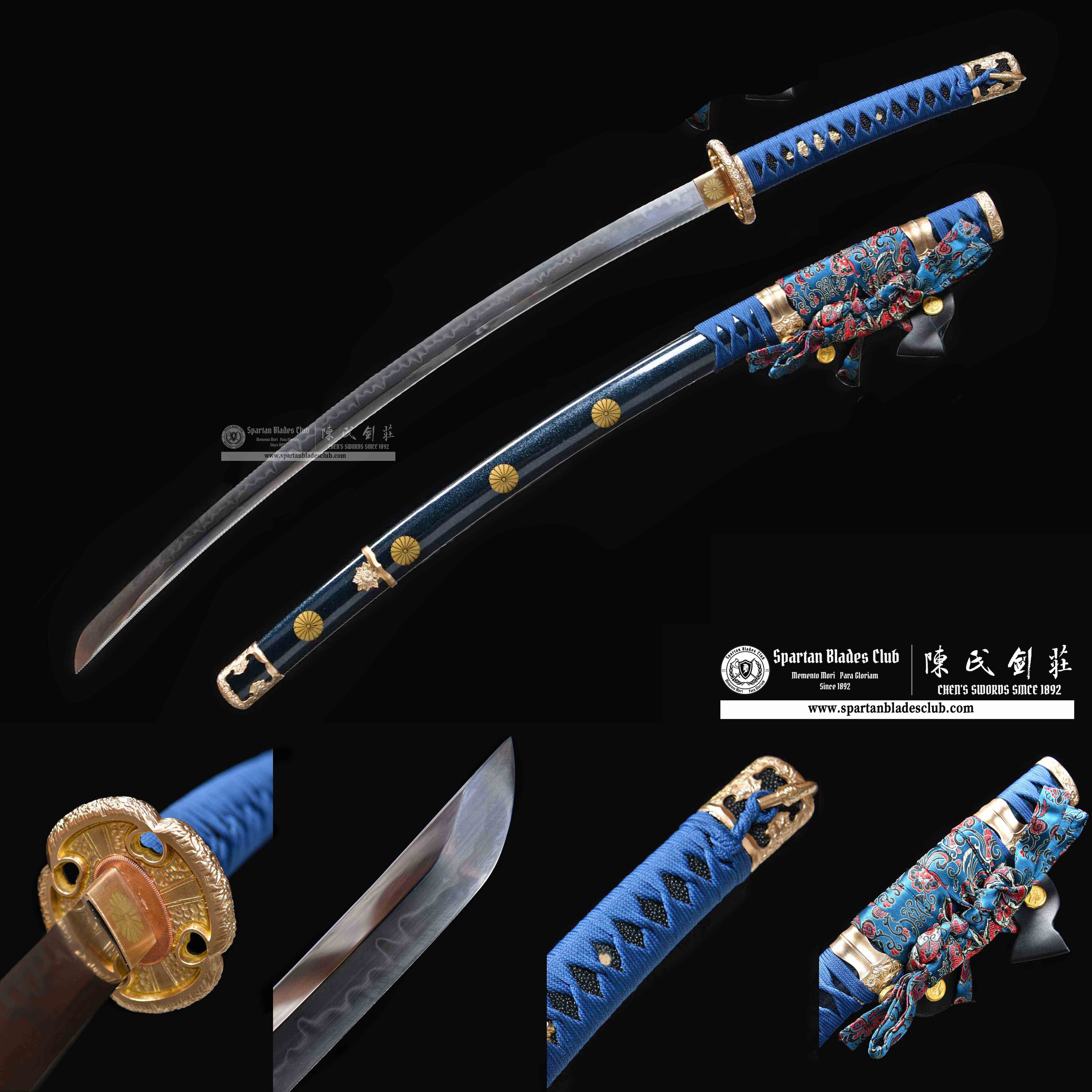 ⚡️Tachi - T10 steel - Clay Tempered - Real Hamon - Traditional Hand Polishing - Pure Brass Fittings - Full Tang - Battle Ready - Blue - SBC - Spartan Blades Club - 陳氏劍莊1892