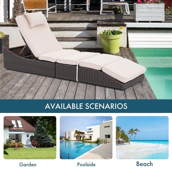 Patio Wicker Chaise Lounge Recliner Foldable Chair,w/ 5 Adjustable Back Positions and Cushion