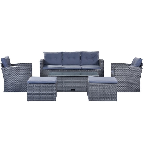6piece Grey Sectional Set Seating Group Set with Table and Cushion