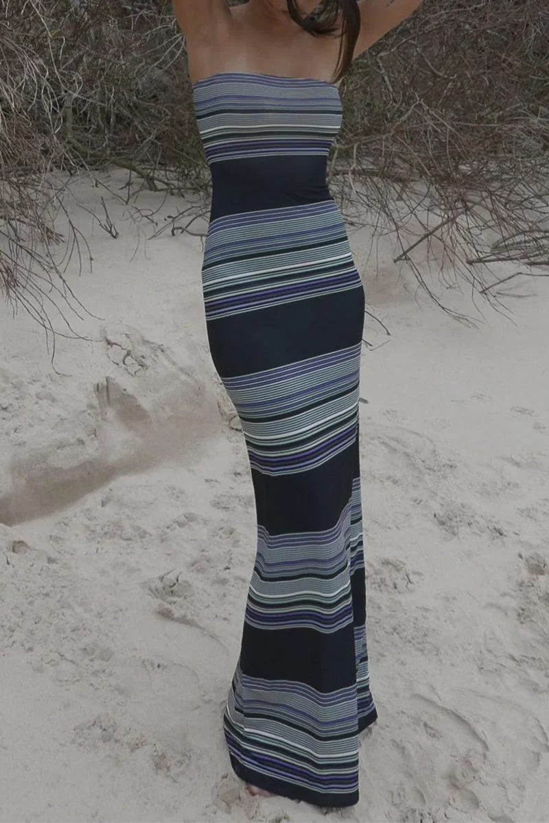 Strapless Striped Bodycon Maxi DressClistos