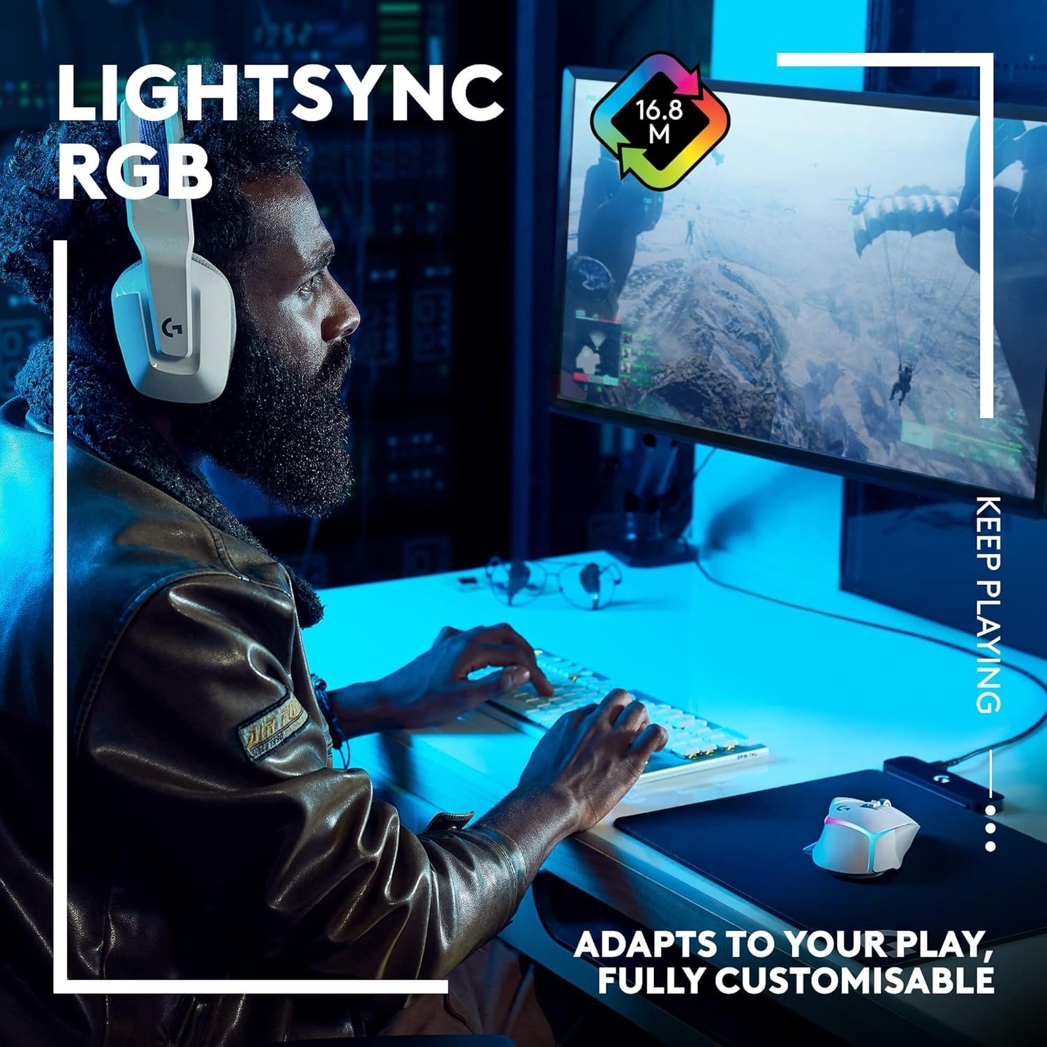 Wireless Gaming Mouse: Optical Switches, LIGHTSYNC RGB, 13 Buttons, Infinite Scroll Toggle, <130 hr Battery Life, USB-C, PowerPlay Wireless Charging Capable, for PC/MacOS - White