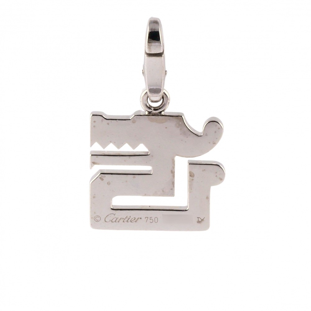 Cartier Dragon Motif K18WG White Gold Pendant Top Necklace