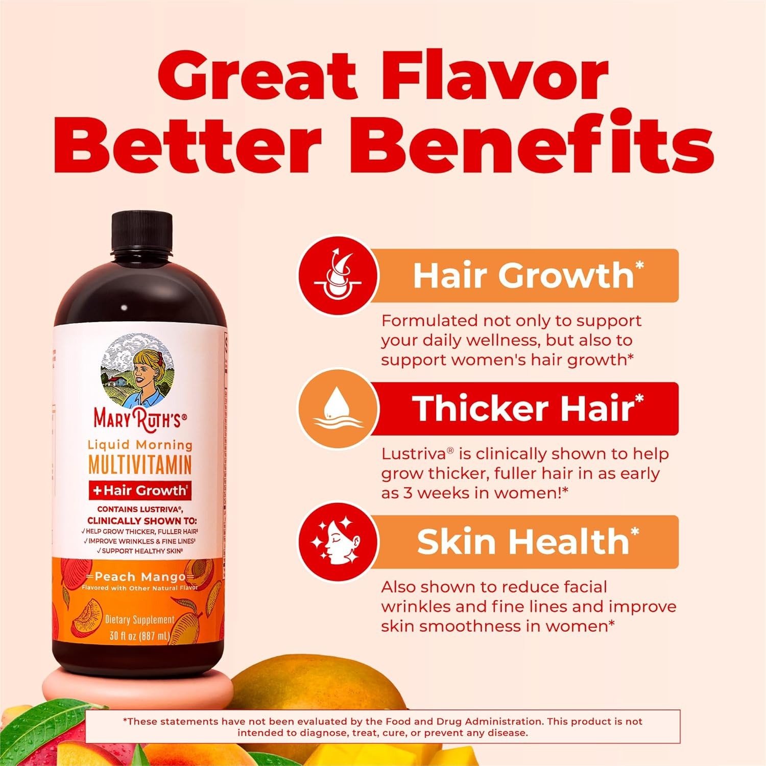 Liquid Multivitamin+Hair Growth | Thicker Hair & Facial Wrinkles in Women | Biotin 10000mcg | Hair Growth Supplement | Skin Care | Age 18+ | 30 Fl Oz