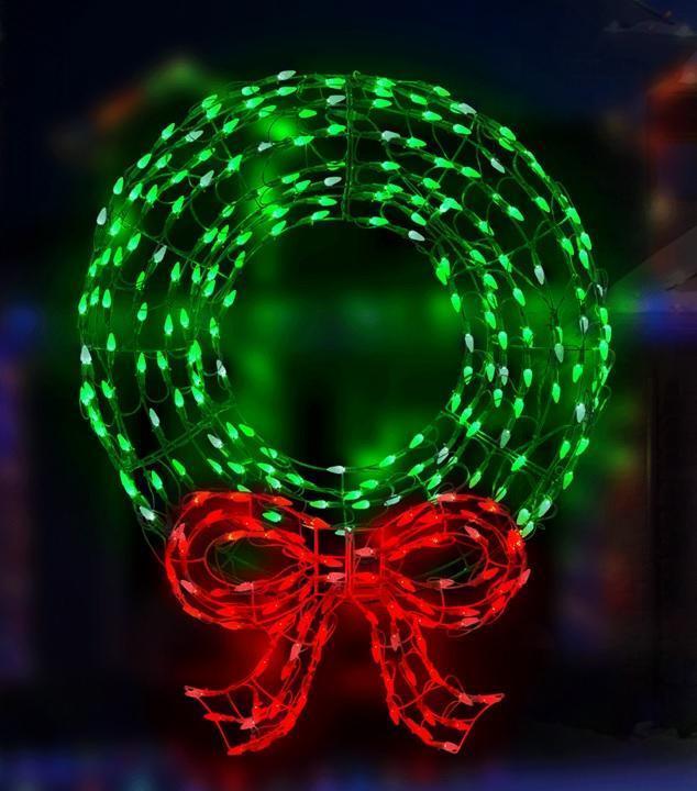 36″ Twinkling Green LED Wreath Sculpture with Red Bow