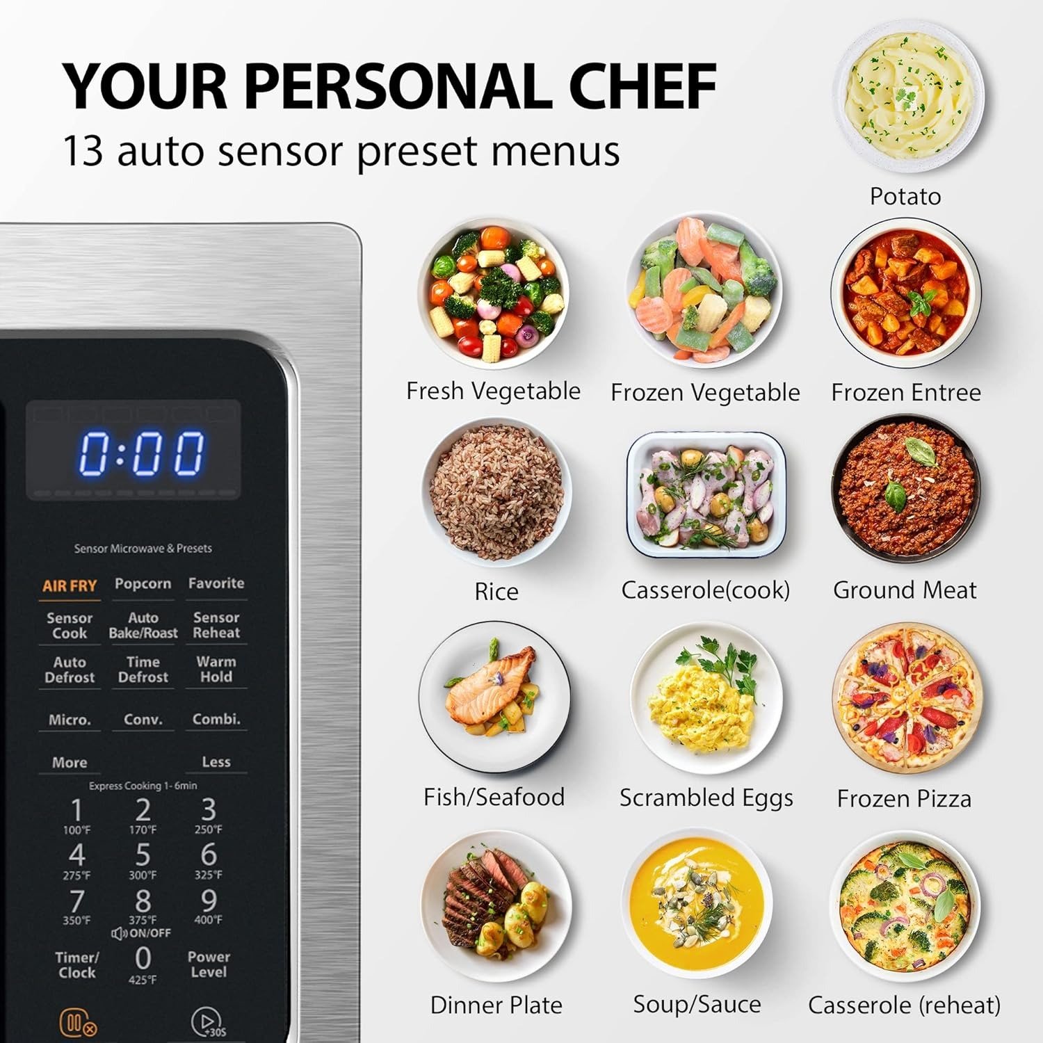 4-in-1 Countertop Microwave Air Fryer Convection Oven 1.5 Cu Ft 1000W Silver