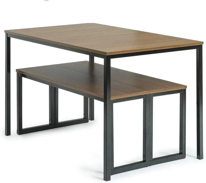 Zinus Louis 48-Inch Black Metal Frame Dining Set – 3-Piece Bench Seating Solution