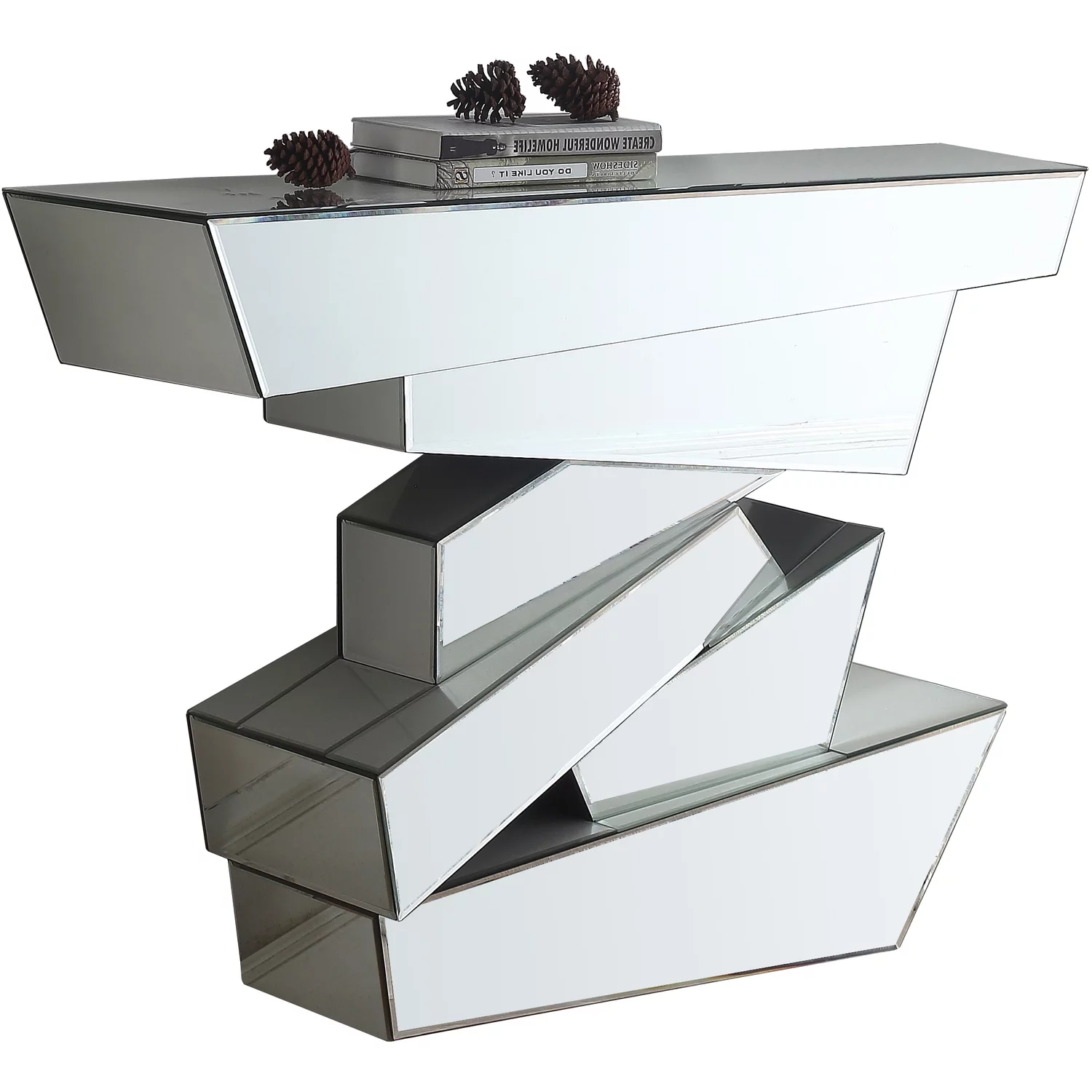 Meridian Furniture Jade Mirrored Geometric Designed Console Table