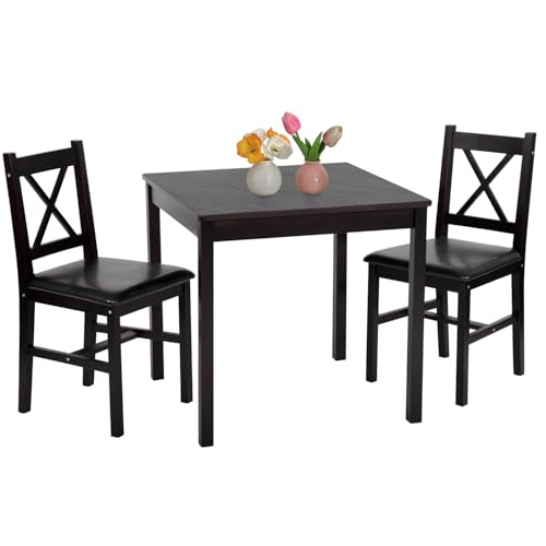 FDW | 5-Piece Solid Wood Dining Table Set for 4 | Pine Kitchen Table with Upholstered Chairs | Space-Saving Design | Smooth Easy-to-Clean Surface | Brown | for Dining Room, Apartment, Restaurant