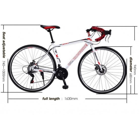 700C Road Bike 21/27/30 Variable Speed Bicycle Bend Handle Double Disc Brake Aluminum Road Bicycle Male and Female Bike,Titanium Silver,27