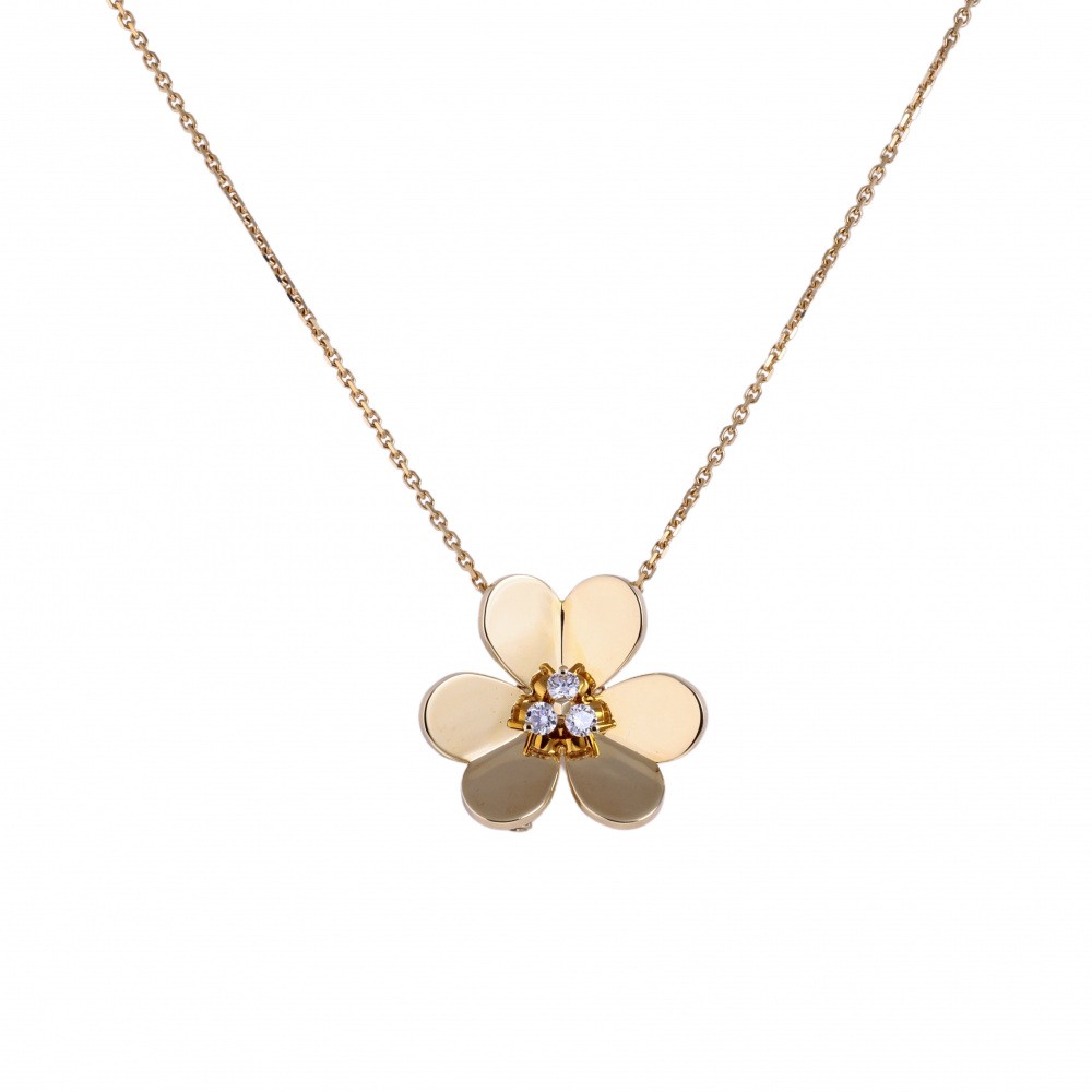 Van Cleef & Arpels Frivole Clip Pendant Very Necklace 18K Yellow Gold Diamond VCARP2DW00