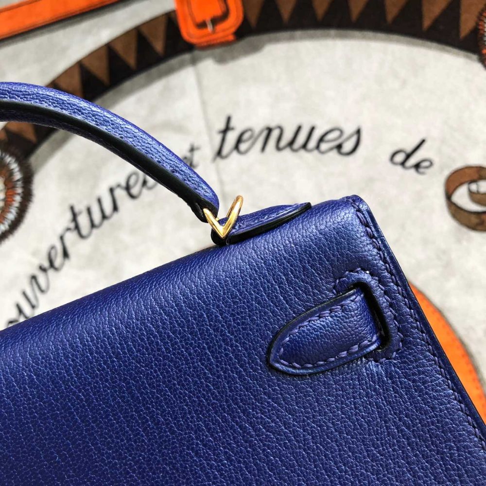 [Premium Quality] – Hermès Kelly Mini II Bag Blue 7.5 Inches