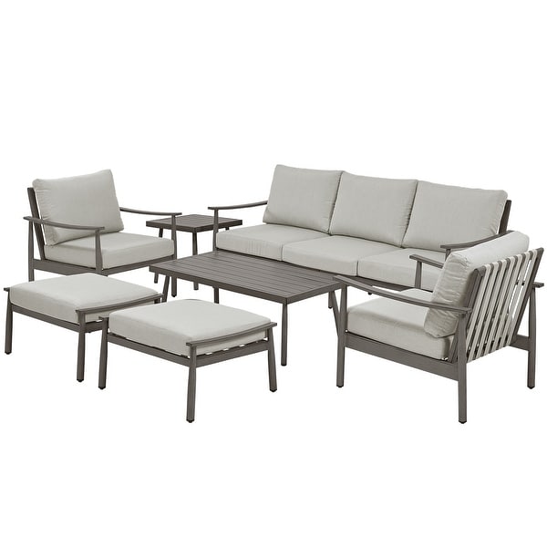 7Piece Aluminum Patio Conversation Set,3Seat Outdoor Couch with Ottomans and Coffee Table