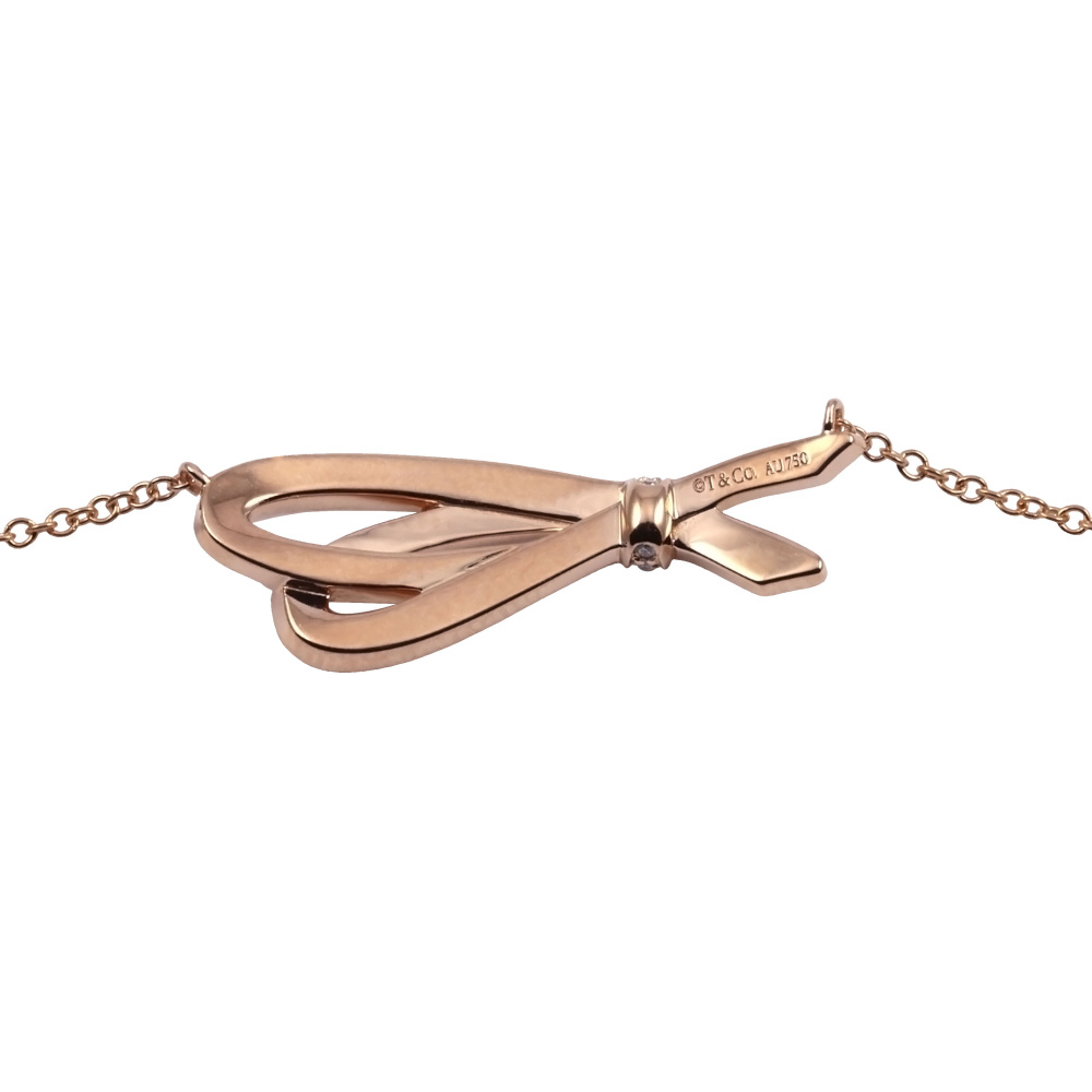 Tiffany & Co. Tiffany Bow Ribbon Diamond K18PG Pink Gold Necklace