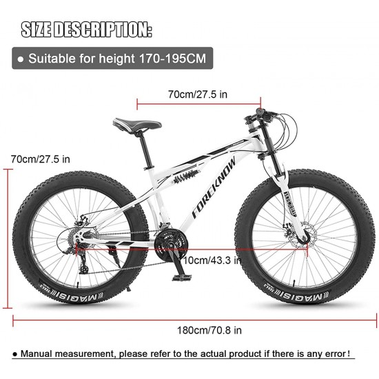 26-Inch Mountain Trail Bike, 21-27-30 Speed Mountain Bikes, Adult Full Suspension All Terrain Mountain Bike, Adjustable Seat Men’s Bike,1 White,21 Speed