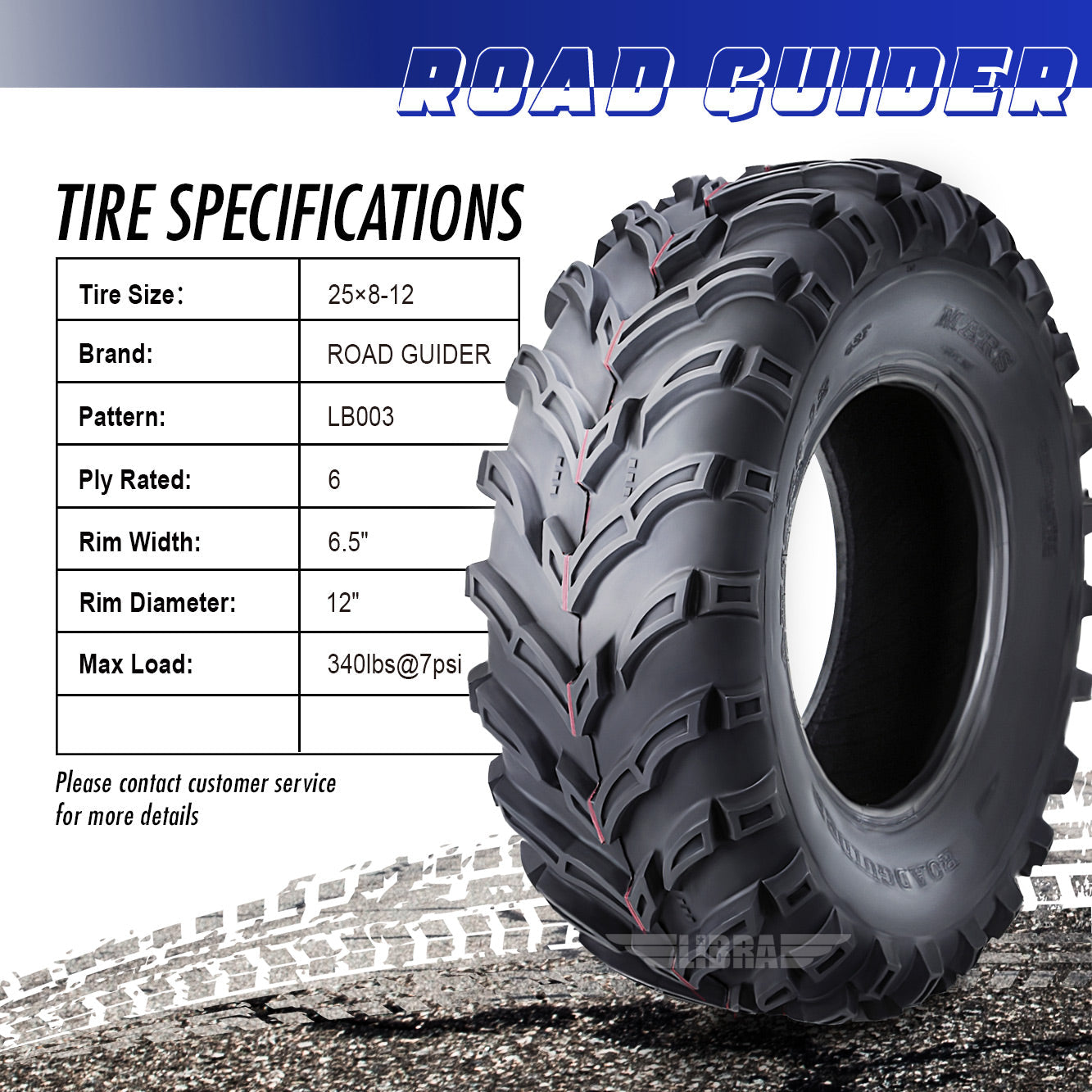 Roadguider ATV/UTV Tires 25x8-12 25X8X12 6PR 10272�� Set 2