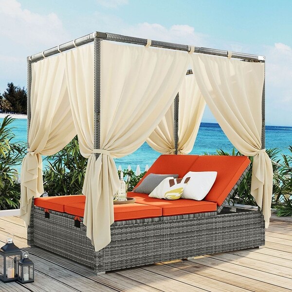 Outdoor Adjustable Daybed with Canopy Patio Lounge Set,High Comfort
