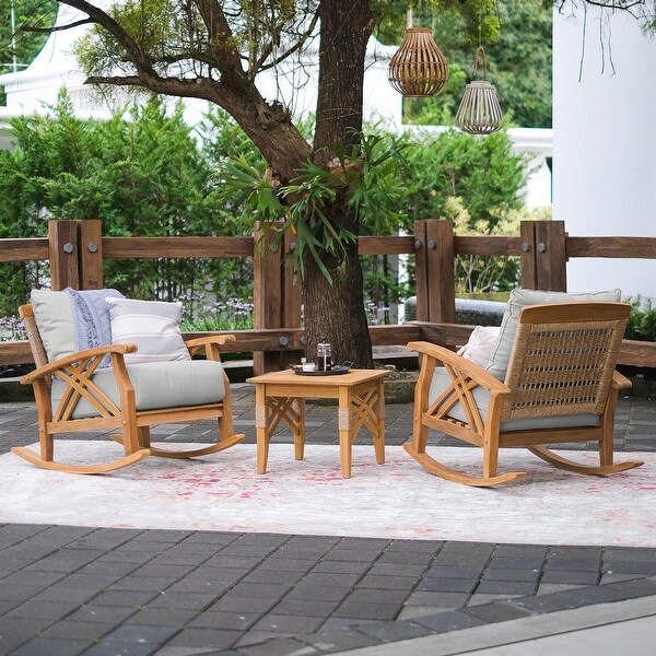 Cambridge Casual Carmel 3piece Teak Rocking Chair Set with Cushion