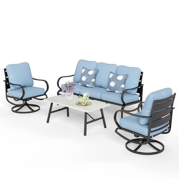 MAISON ARTS 5/7Seat Patio Conversation Set,Sofa Set with 2 x Single Sofa Chairs,1 x 3seater Sofa and Coffee Table/Ottomans