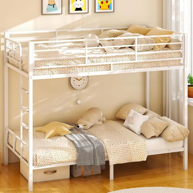VINGLI Twin-over-Twin LED Bunk Bed — Non-Slip Ladder, Full-Length Guardrail, and Built-in Lighting