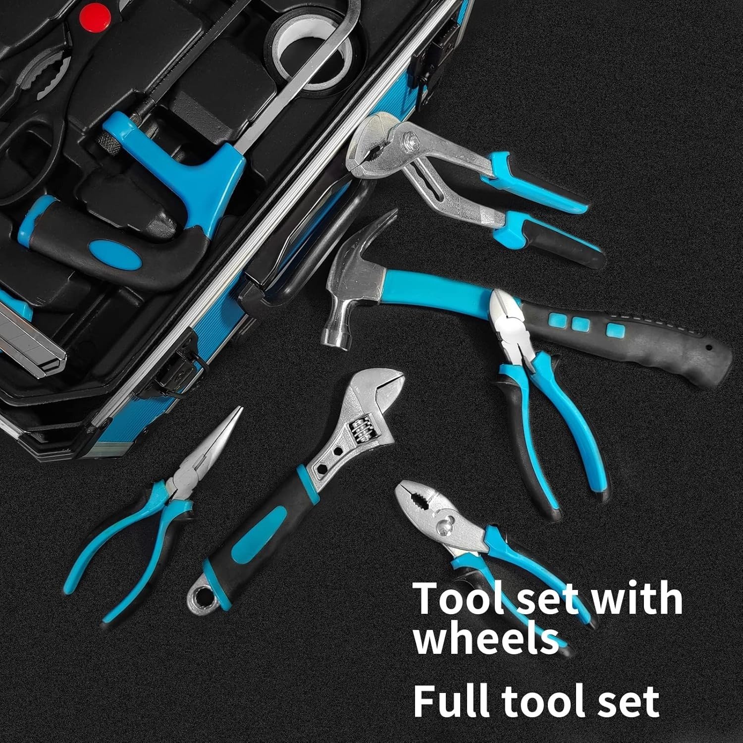799pcs Aluminum Trolley Case Tool Set Silver, House Repair Kit Set, Household Hand Tool Set, with Tool Belt