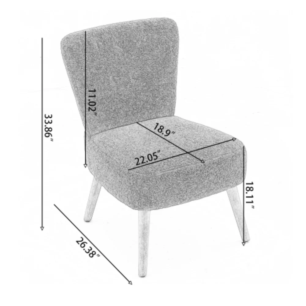 Teddy Fabric Button Accent Slipper Chair With Wooden Legs For Dining Room Living Room Bedroom,White