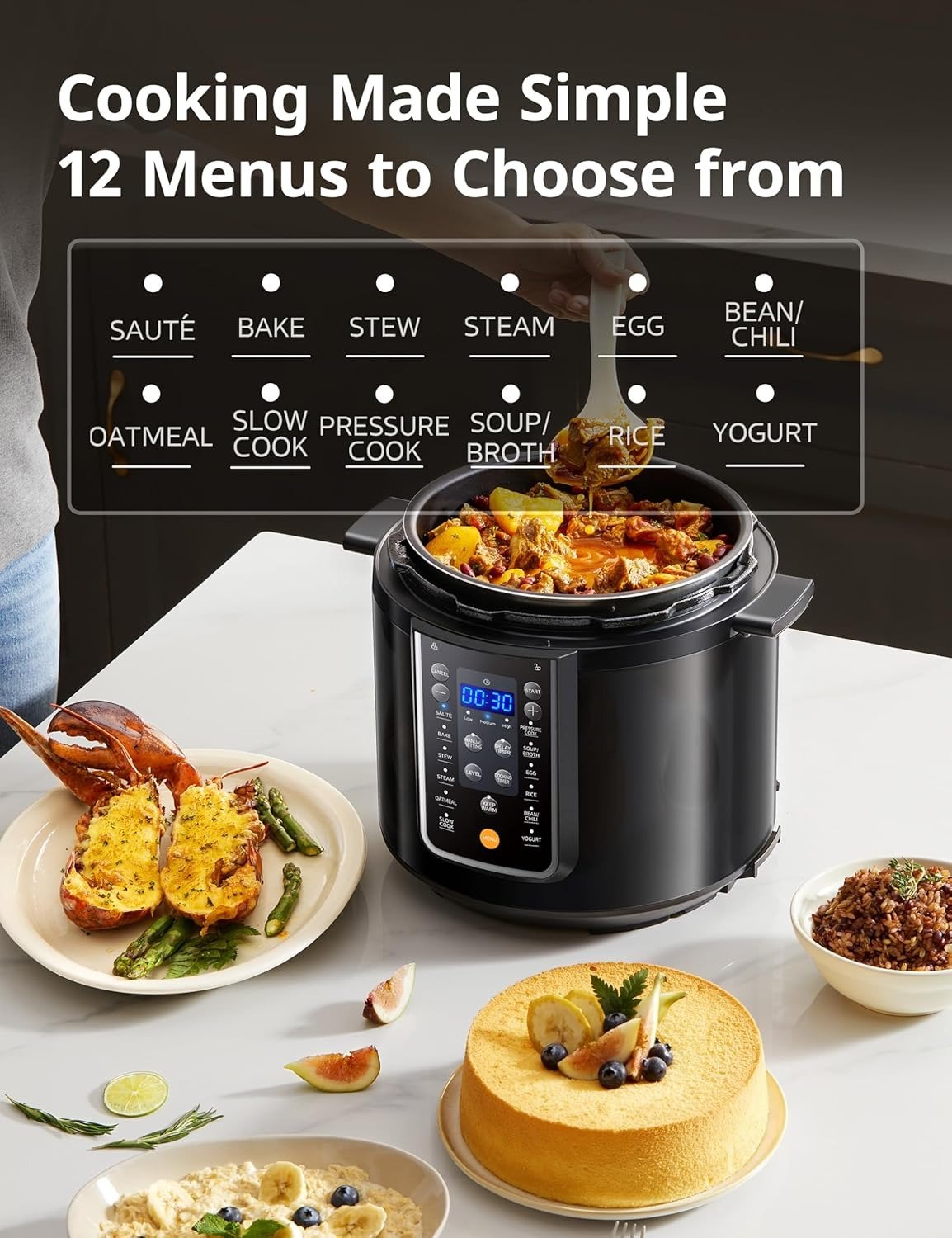 9-in-1 Electric Pressure Cooker, 14 Presets Instant Multi Cooker Olla de Presion Non-Stick Pot Yogurt Maker Rice Cooker Slow Cooker Sauté Steamer 6 Quarts Black