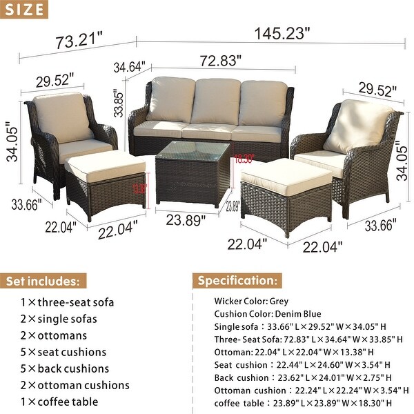 OVIOS 6piece Conversation Wicker Sectional Set with Table