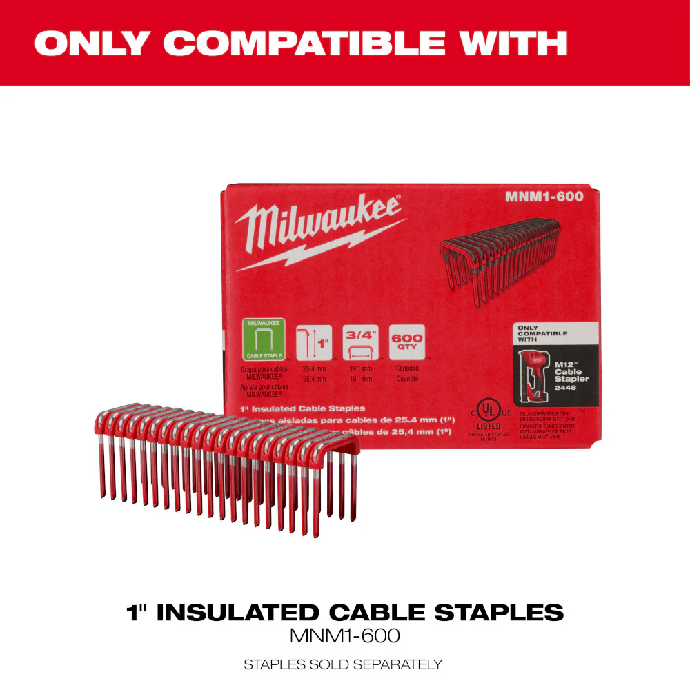 2026 Milwaukee 2448-20 M12 12V Cordless Li-Ion Brushed Cable Stapler - Bare Tool