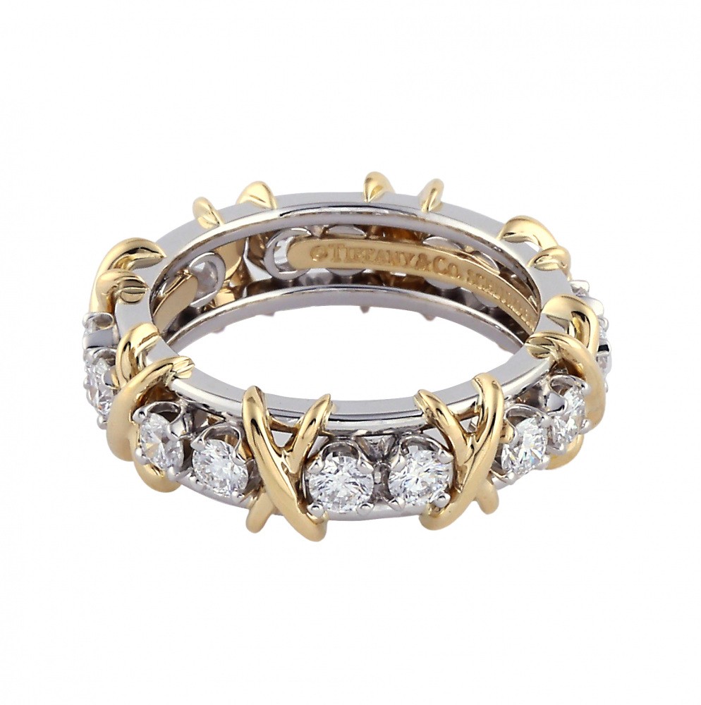 Tiffany & Co. Schlumberger 16 Stones Ring Platinum & 18K Yellow Gold Diamond