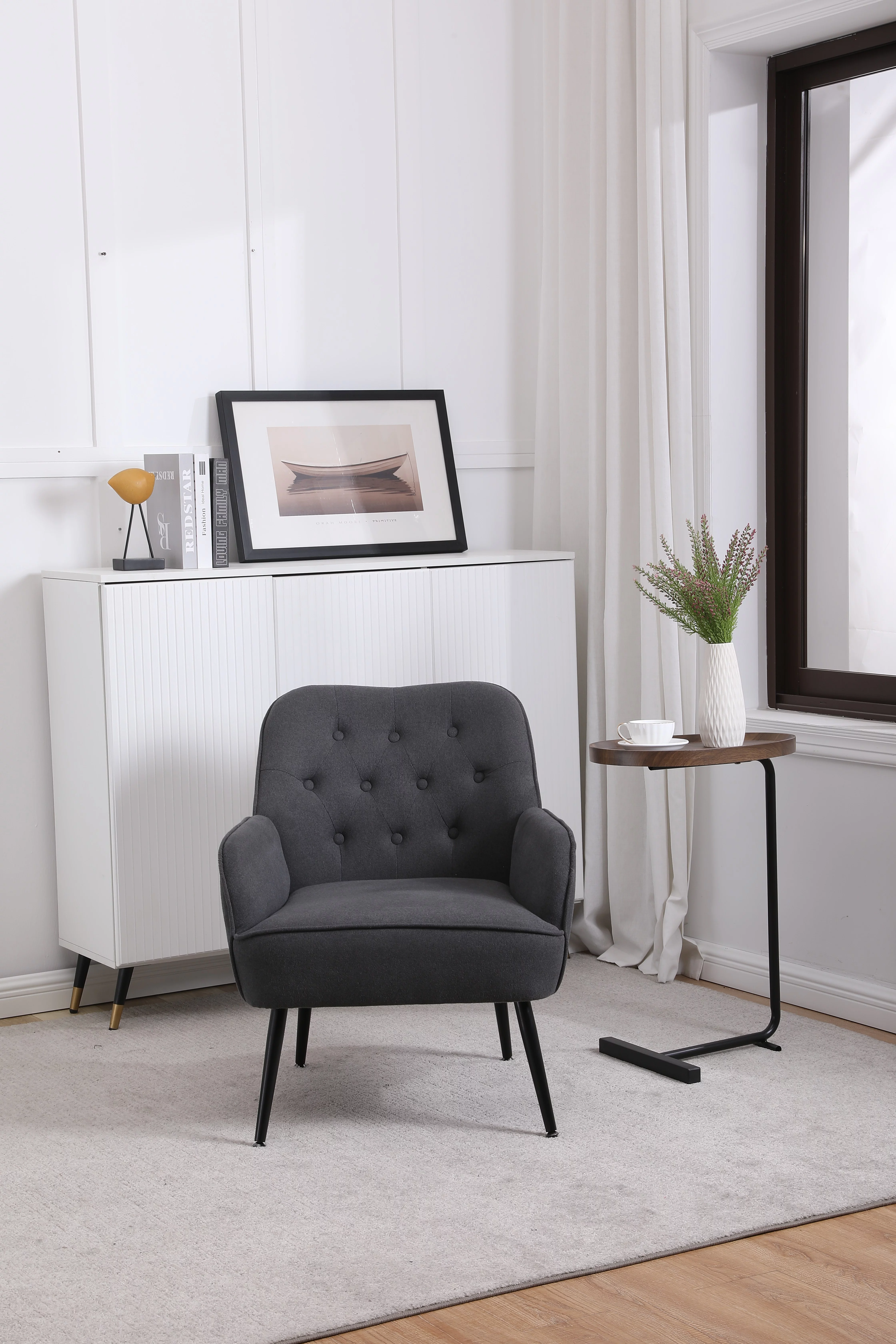 Modern Mid-Century Velvet Sherpa Armchair - Stylish and Cozy for Living Room, Bedroom, and Office - Easy Assembly (Dark Grey)