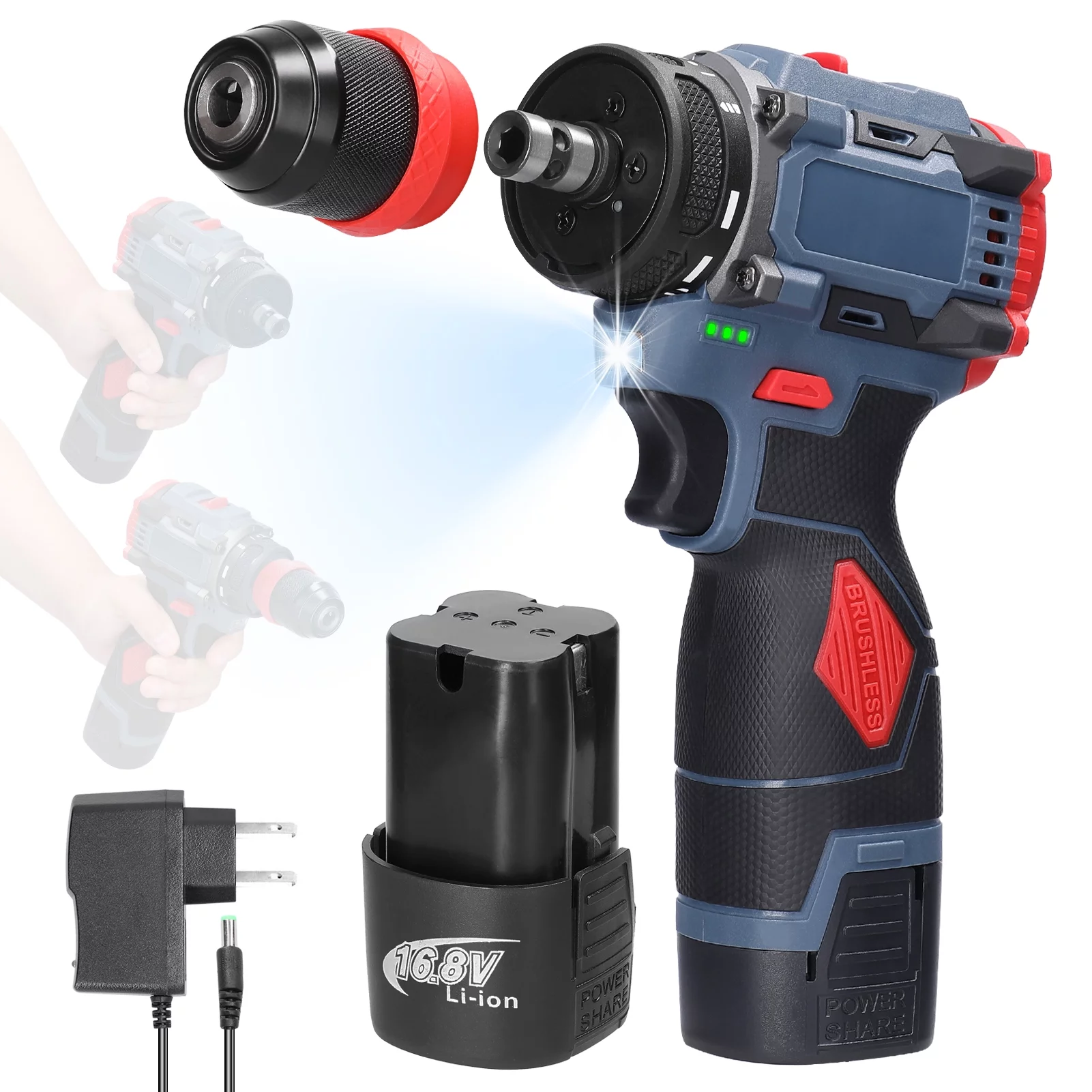 moobody 16.8V 2in1 Drill Electric Screwdriver Multi-function Power Tool 45Nm Torque Brushless Motor Practical Screw Driver for Home Appliances Furniture Installation Automotive Electronics Repairin