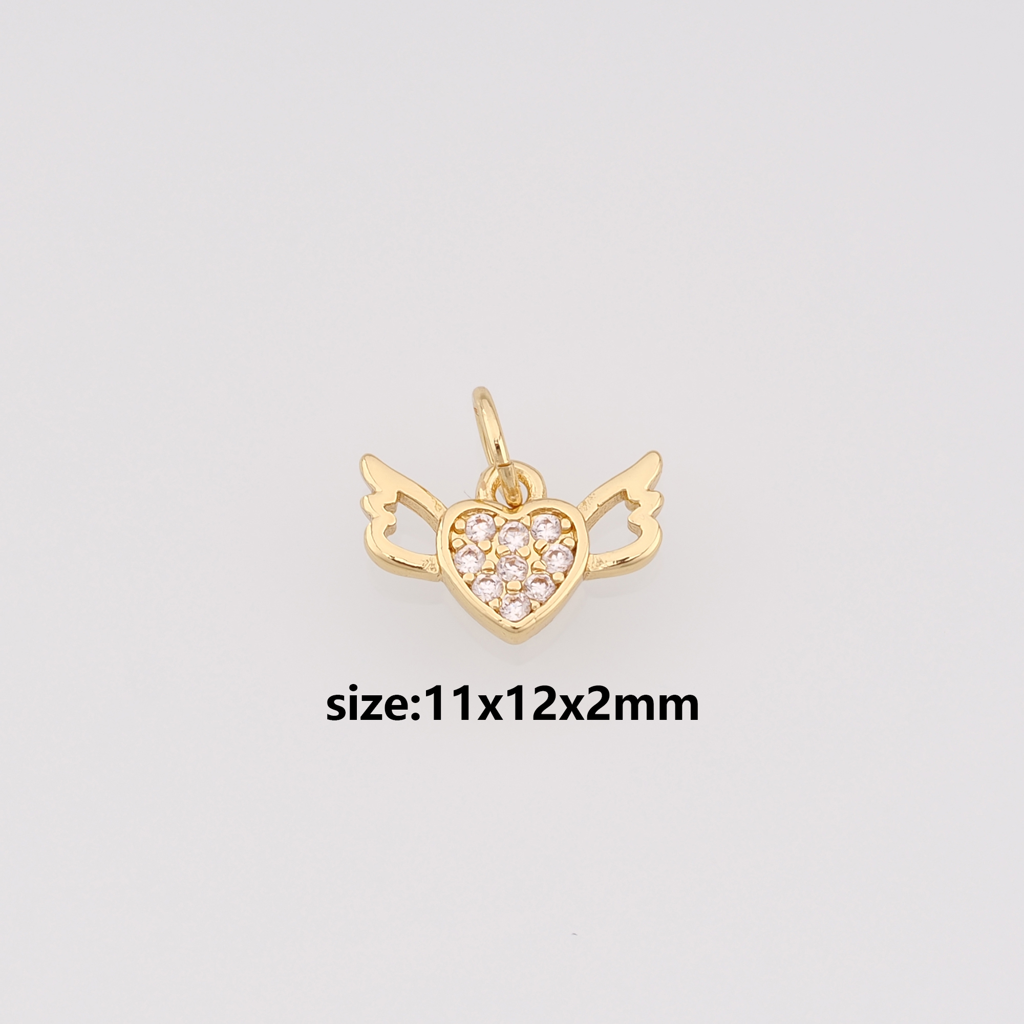 18K Gold Filled Heart Wing Pendant,CZ Micro Pave Heart Charm Earrings Necklace for DIY Jewelry Making Supply