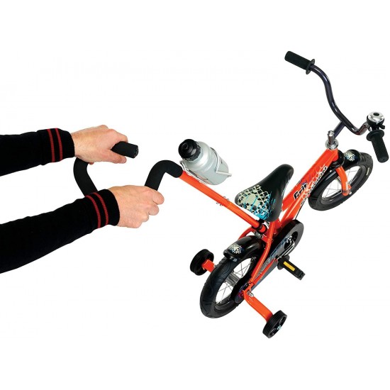Grit and Petunia Steerable Kids Bike, Boys and Girls Beginner Bicycle, 12-Inch Wheels, Training Wheels, Easily Removed Parent Push Handle with Water Bottle Holder, Multiple Colors