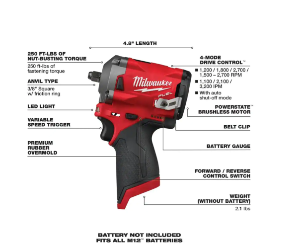 2554-20-2564-20-2567-20 M12  12V Li-Ion Brushless Cordless  3/8 in. Impact Wrench w/Right Angle Impact Wrench   High Speed Ratchet