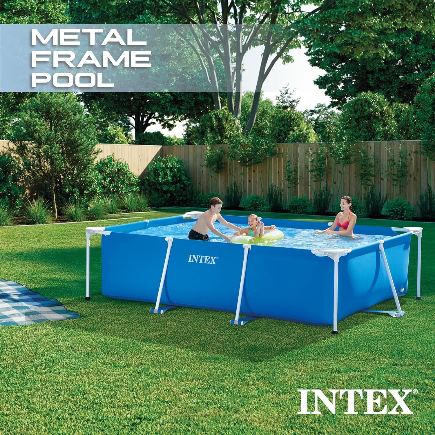 Rectangular Frame 9 ft 10 in x 6 ft 6.75 in x 29.5 in Above Ground Pool, Swimming Pool with Steel Frame, Pump Not Included