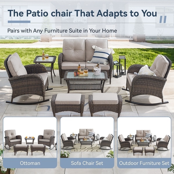 Gymojoy Patio Furniture Set PE Wicker Rocking Chairs and Side Table