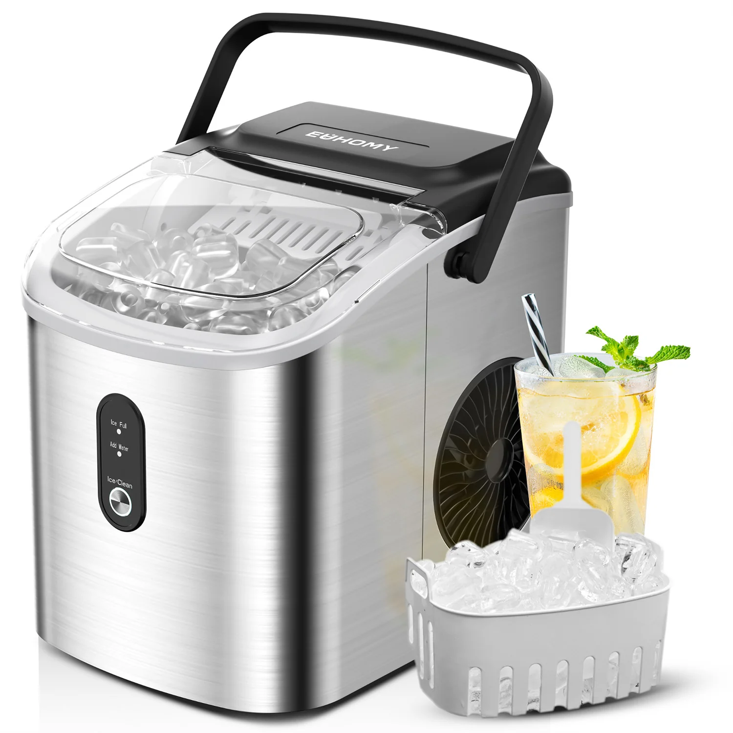 Countertop Ice Maker Machine with Handle 26.3lbs per Day 9 Cubes in 6 Mins