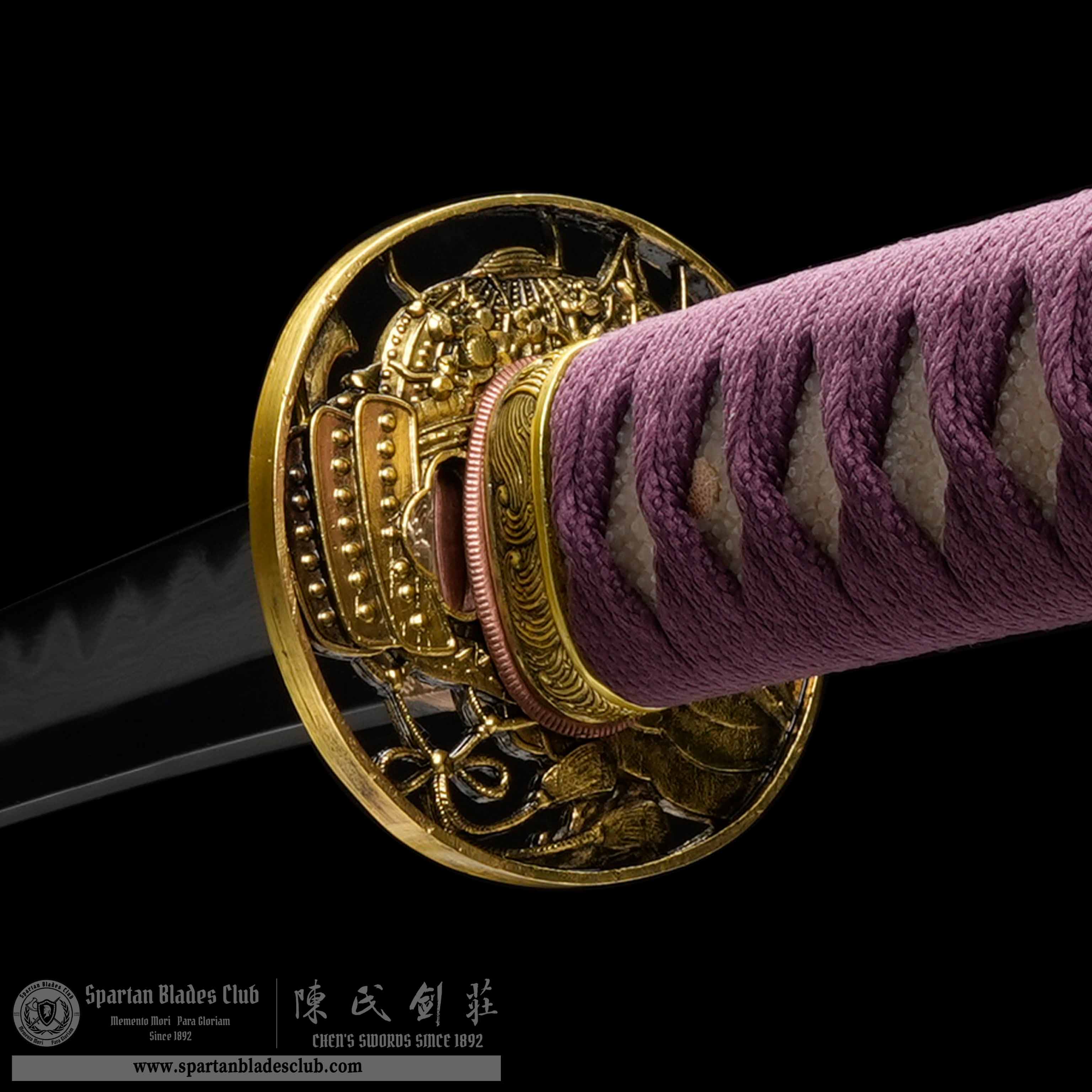 HY163 | Ziyun Loong | Katana | Honsanmai structure blade | T10 steel | Damascus steel | Clay-tempered | Real Hamon | Purple&Yellow | Loong (Chinese Dragon) | Battle-Ready | Full-tang | Spartan Blades Club | CHEN'S SWORDS 1892 - Spartan Blades Club - 陳氏劍莊1892