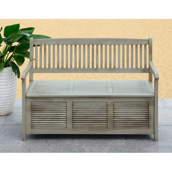 SAFAVIEH Outdoor Living Brisbane Grey Storage Bench