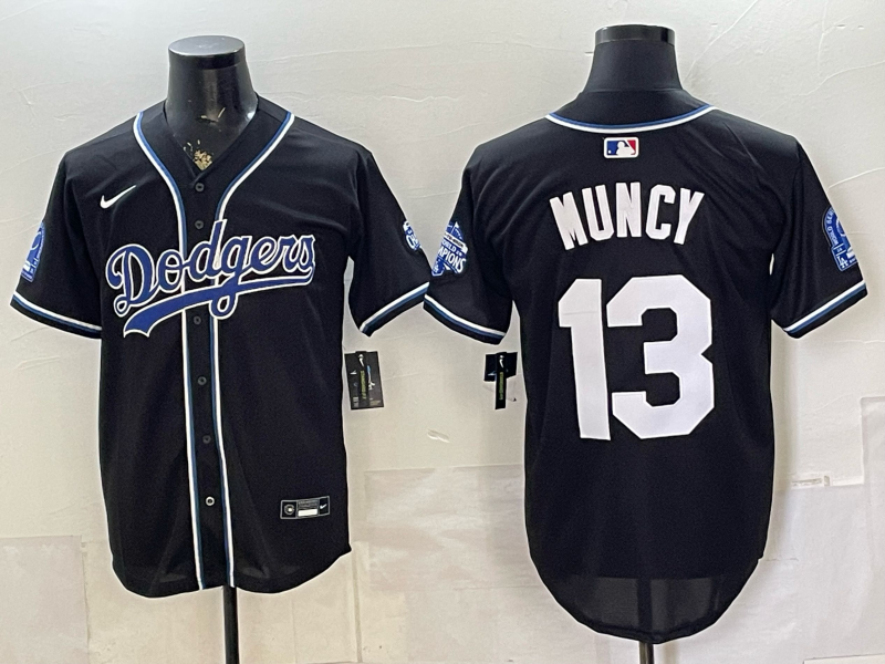 Men's Los Angeles Dodgers Max Muncy #13 Fashion Black Out Replica Jersey