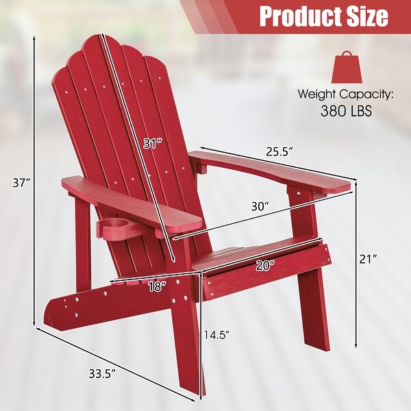 Costway Patio HIPS Adirondack Chair with Cup Holder Weather Resistant