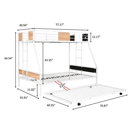 Bellemave Twin Over Full Metal Bunk Beds with Trundle and Storage Staircase,Heavy-Duty Metal Bunk Bed Frame for Kids,Teens,Adults，Space-Saving,Silver