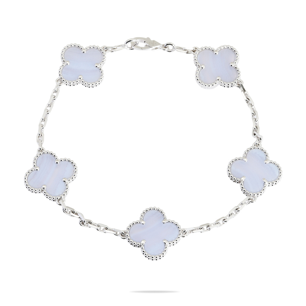 Van Cleef & Arpels Vintage Alhambra 5 Motifs Bracelet 18K White Gold Chalcedony VCARD34700