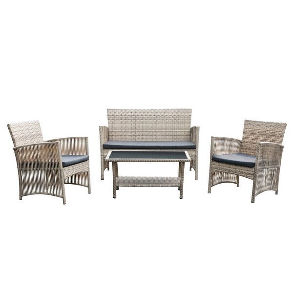 4Piece Rattan Wicker Patio Furniture Conversation Set with Coffee Table Bistro Set,Cushions Included🎃