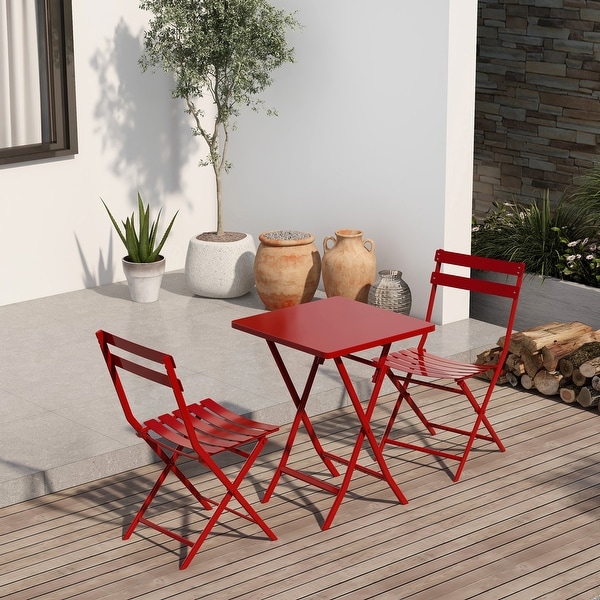 3Piece Foldable Patio Bistro Set with Square Table and Chairs